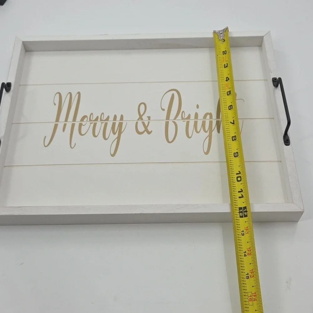 White Tray with Gold 'Merry & Bright' Text